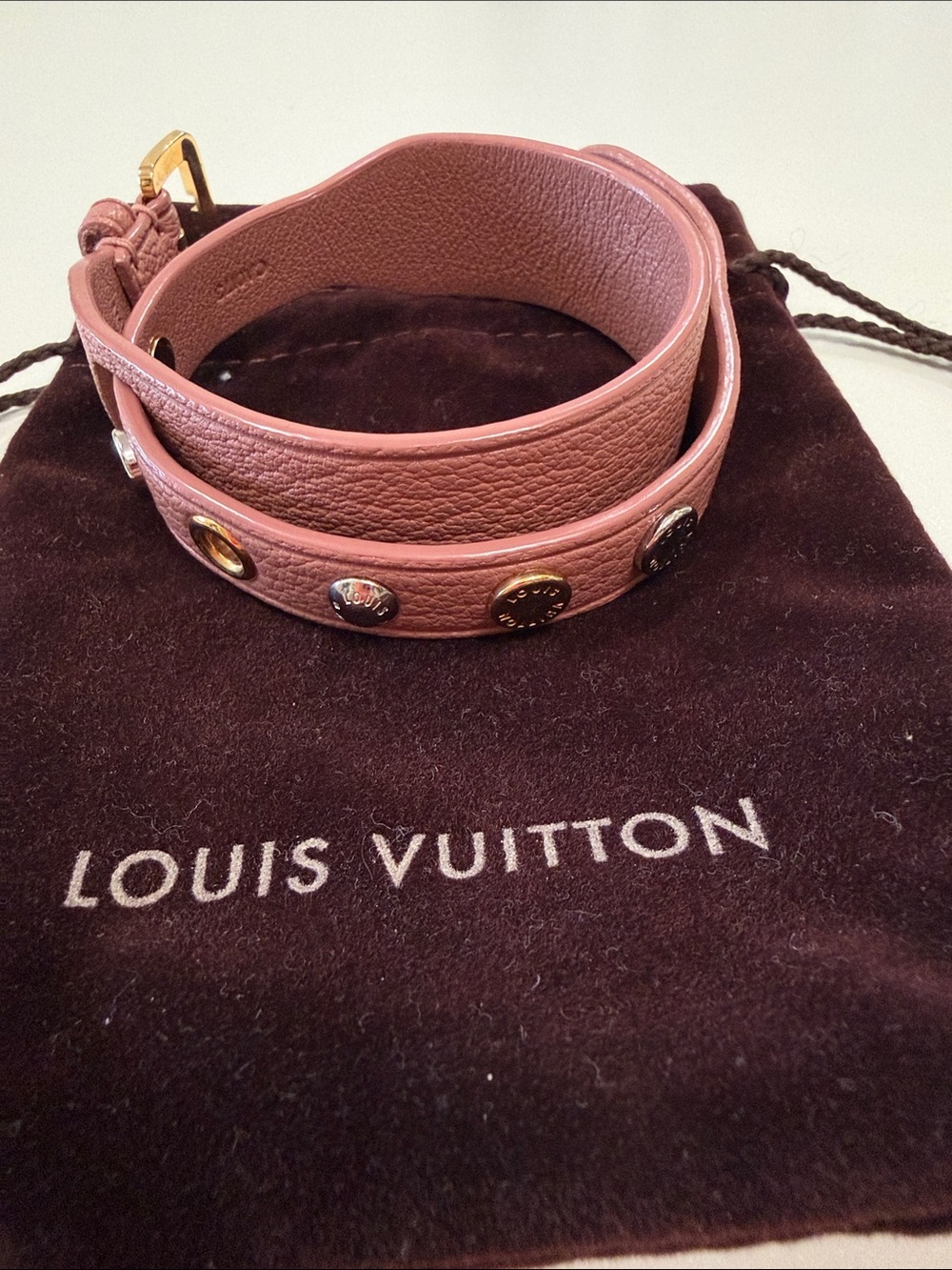 Louis Vuitton Dusty Rose Leather Wrap Bracelet with Mixed Metal Studs